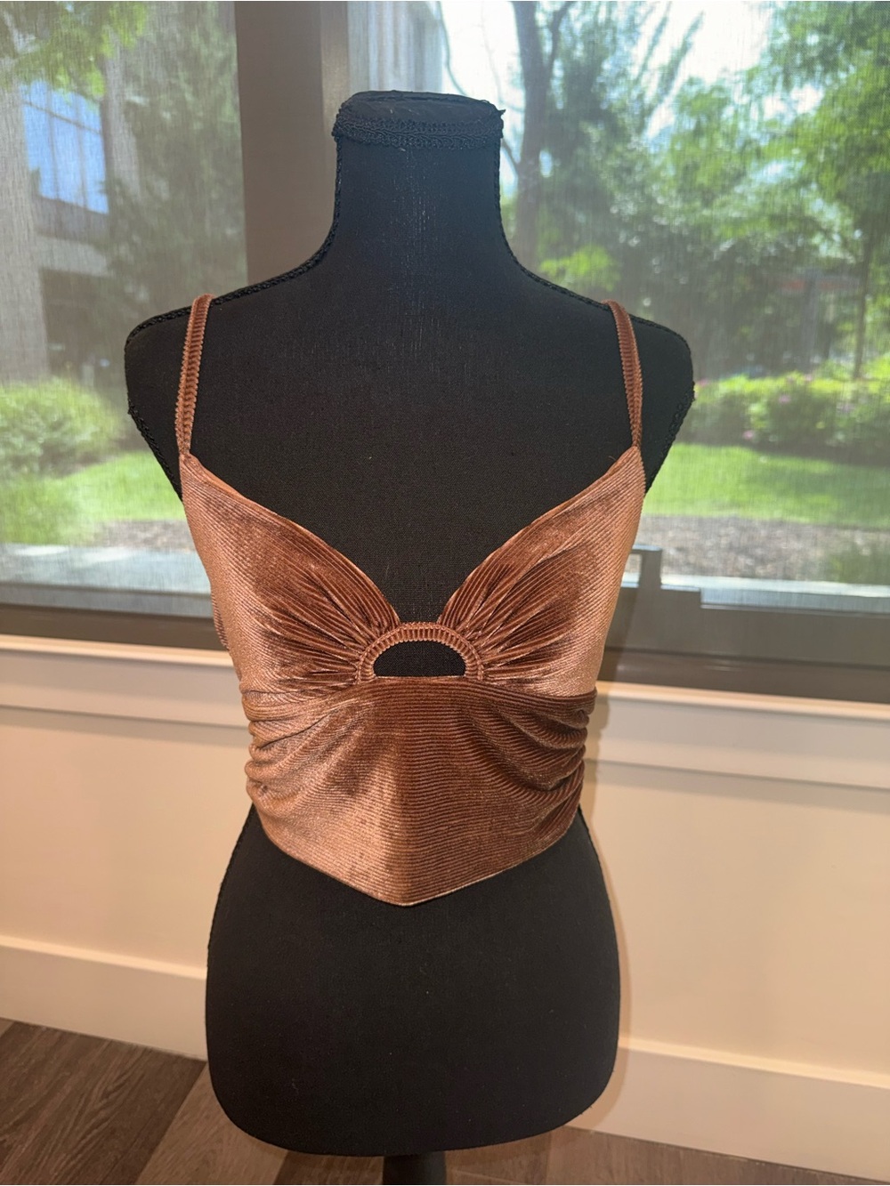 Fashion Nova Copper Velvet Ruched Crop Cami Top